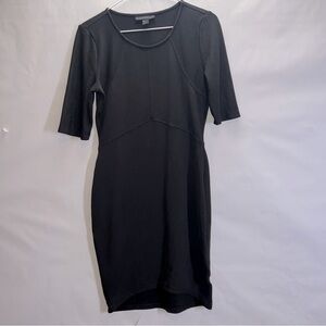 Attention Ribbed Bodycon Dress 1/4 Sleeve Stretch Little Black Dress Size L